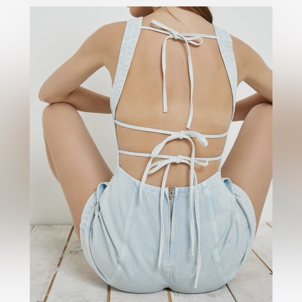Mustard Seed Denim Tie Back Romper